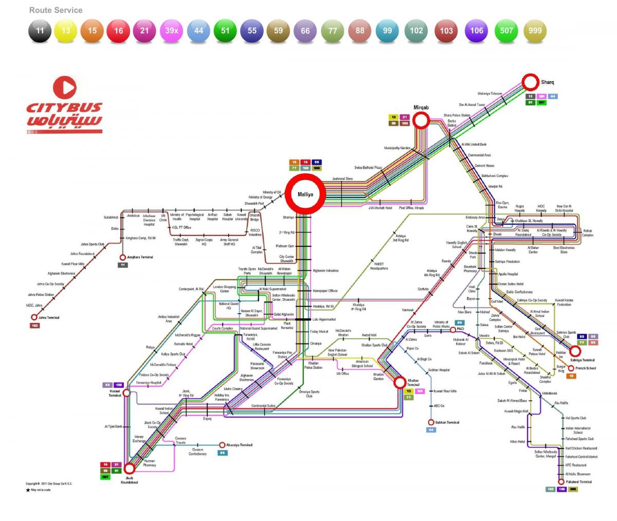 kuveitas miesto autobusų 999 maršruto žemėlapį